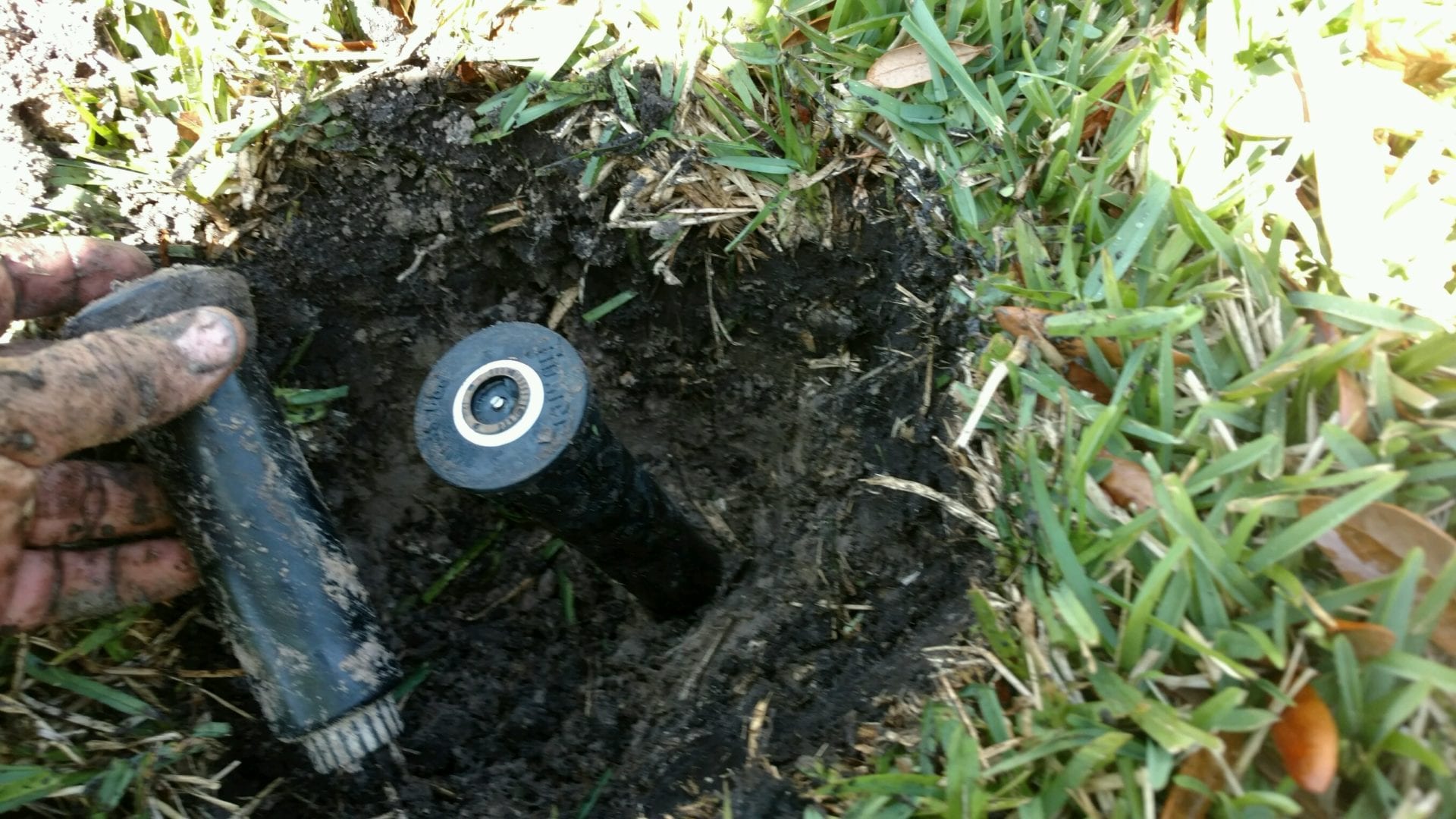 A black cylinder planted on the ground